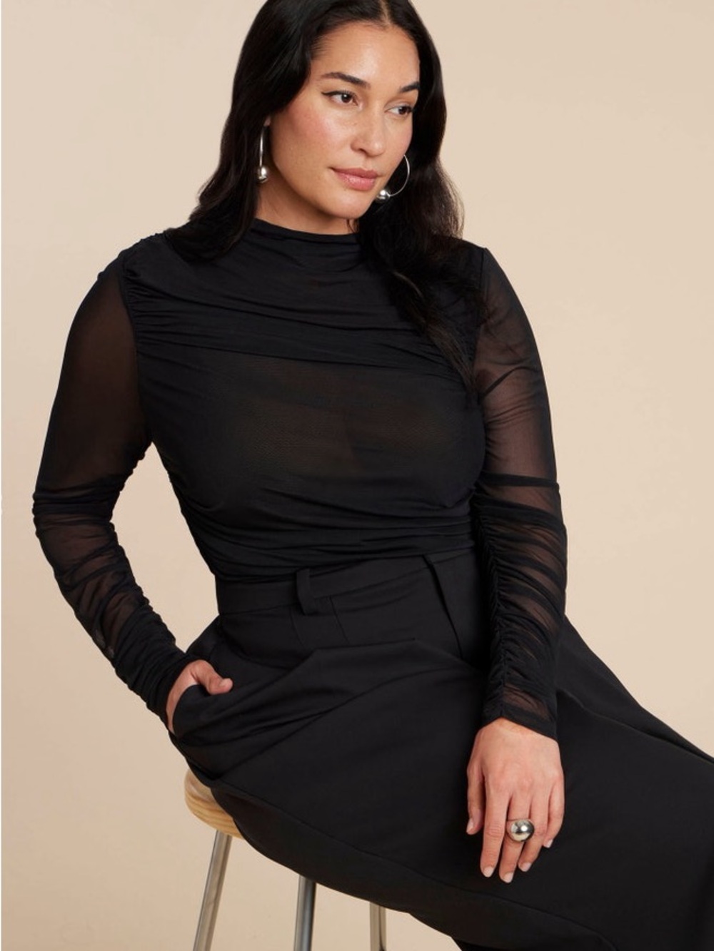 NWT 18 Eloquii Long Sleeve Semi Sheer Black Dress Party Event Top Classic Glam